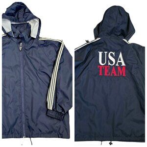 Y2K‎ Olympics USA Team Jacket Windbreaker Navy Blue Embroidery Nylon Sz XL Hood